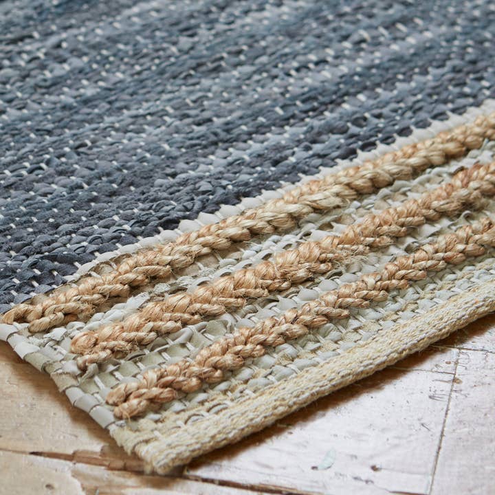 Leather and Jute Stripe Braided Rug for wholesale by Patina Vie