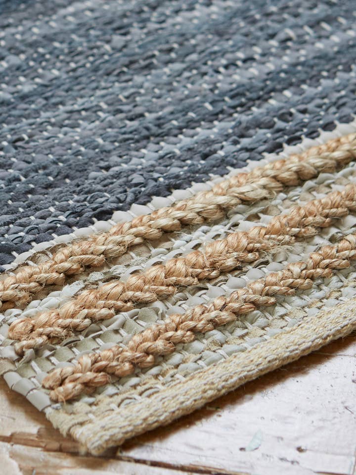 Leather and Jute Stripe Braided Rug for wholesale by Patina Vie