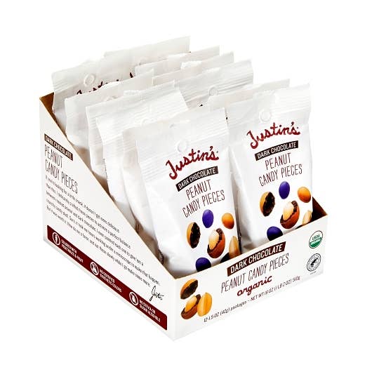 Long Island Candy Factory - Wholesale Chocolate Covered Sweets - Justin's Dark Chocolate Peanut Candy Pieces 1.5 oz 12 ct0