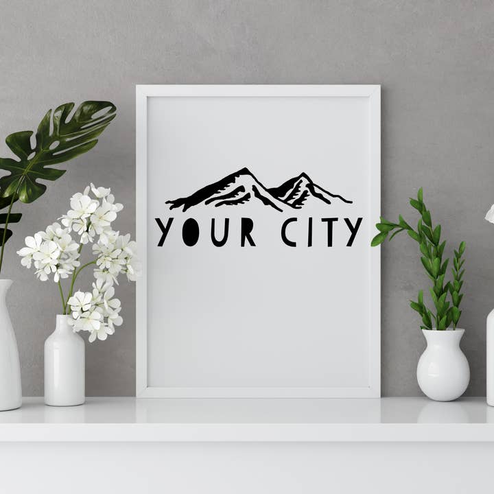 Custom Mountain City - Art Print - Personalized for wholesale by Moonlight Makers