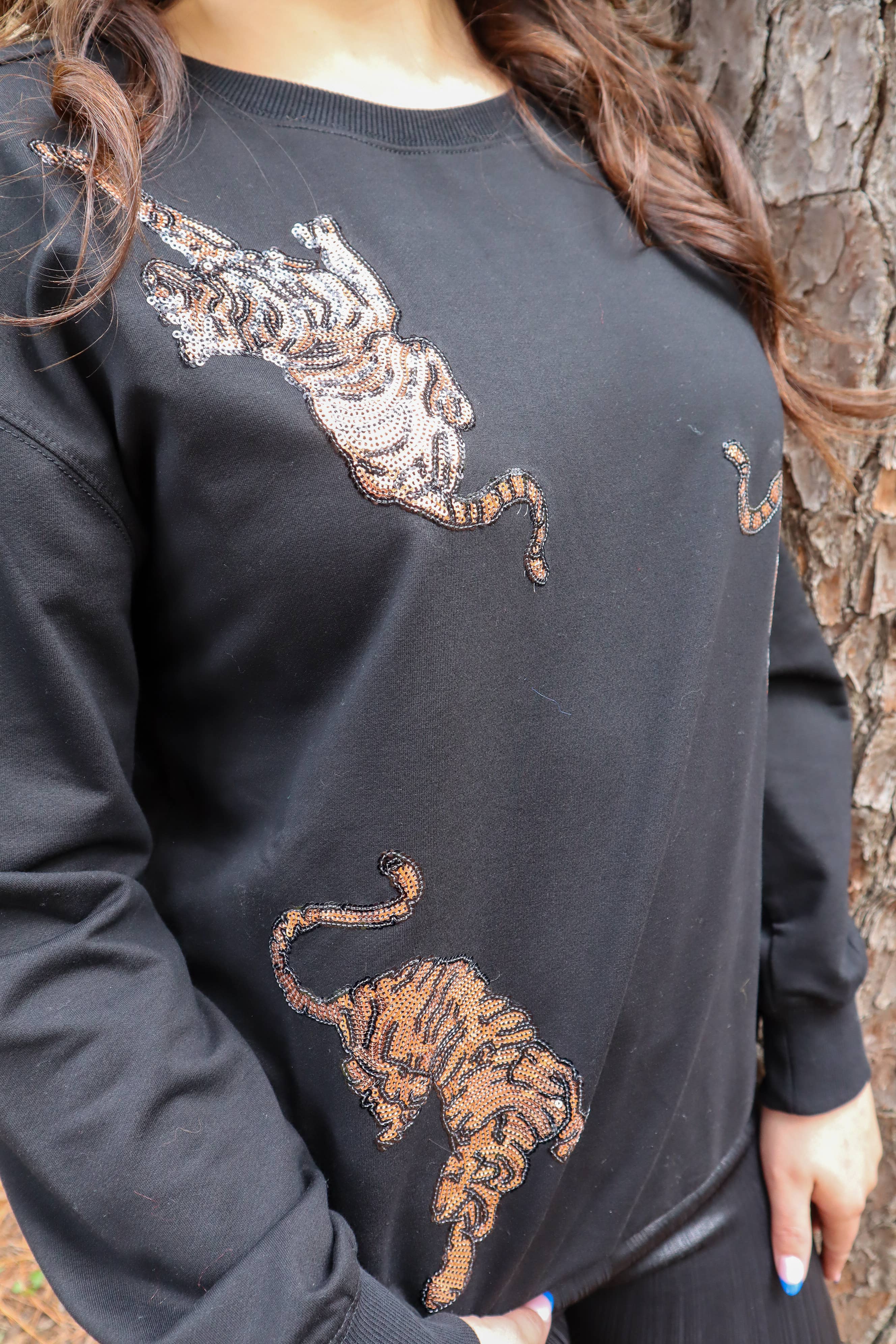 White MK213 - Blurred Lines Sequin Embroidery Zebra Sweatshirt for wholesale on Faire8