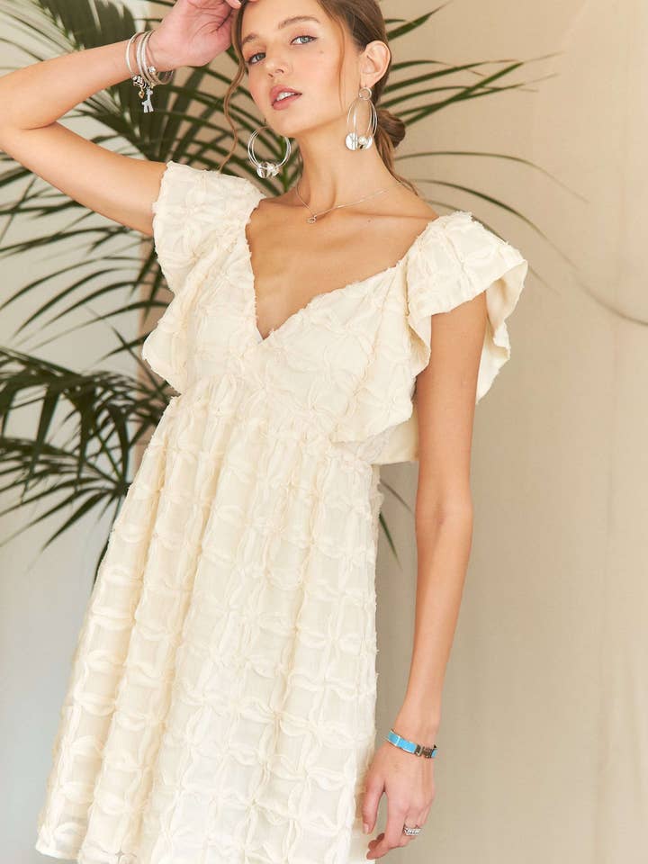 IVORY CED3532WN - OPEN TIE BACK BABYDOLL DRESS for wholesale on Faire