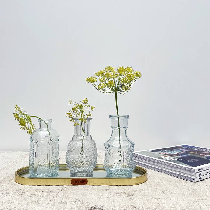 Opjet Paris - Wholesale Vase - Set of 3 vases on transparent gold tray W30.5 D11.5 H14cm2