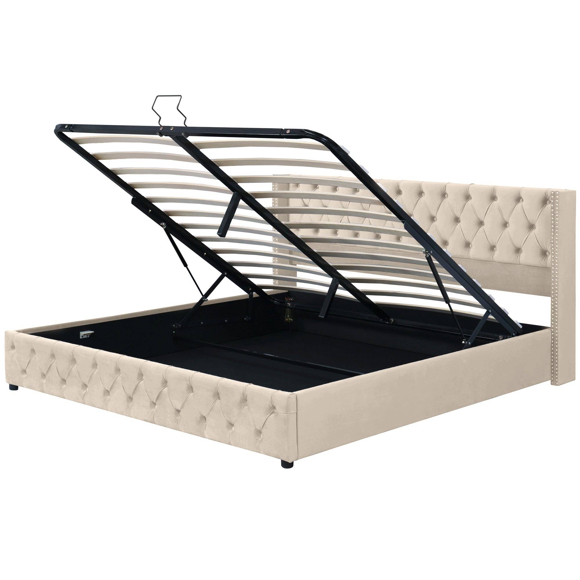 Modern Home Touch – wholesale Bedroom furniture – Velvet King Size Bed Frame with Wing Headboard and Lift Up Under Bed Storage7
