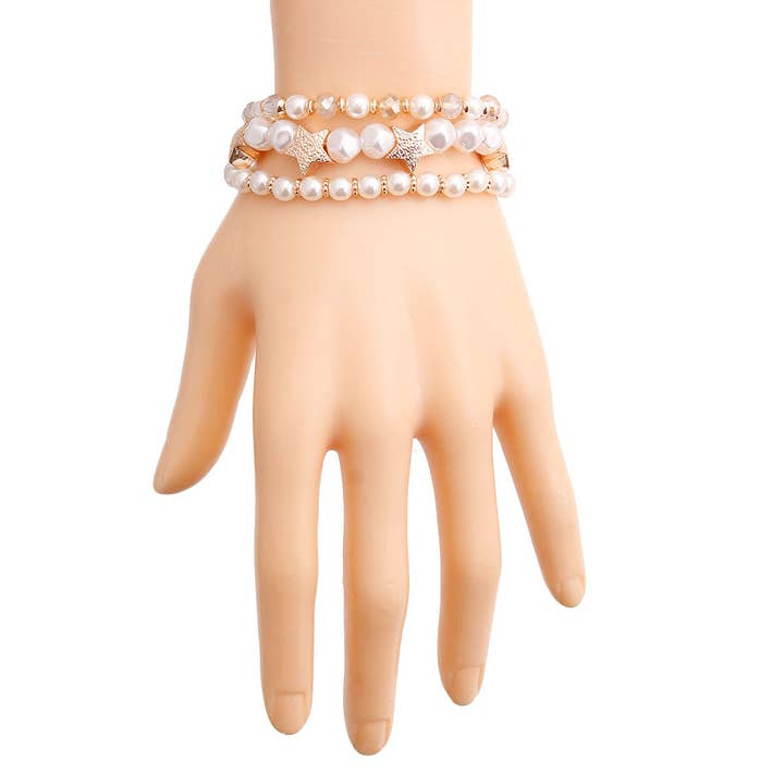 Cream Pearl Star Bracelets|Stretch to Fit for wholesale by PinktownUSA