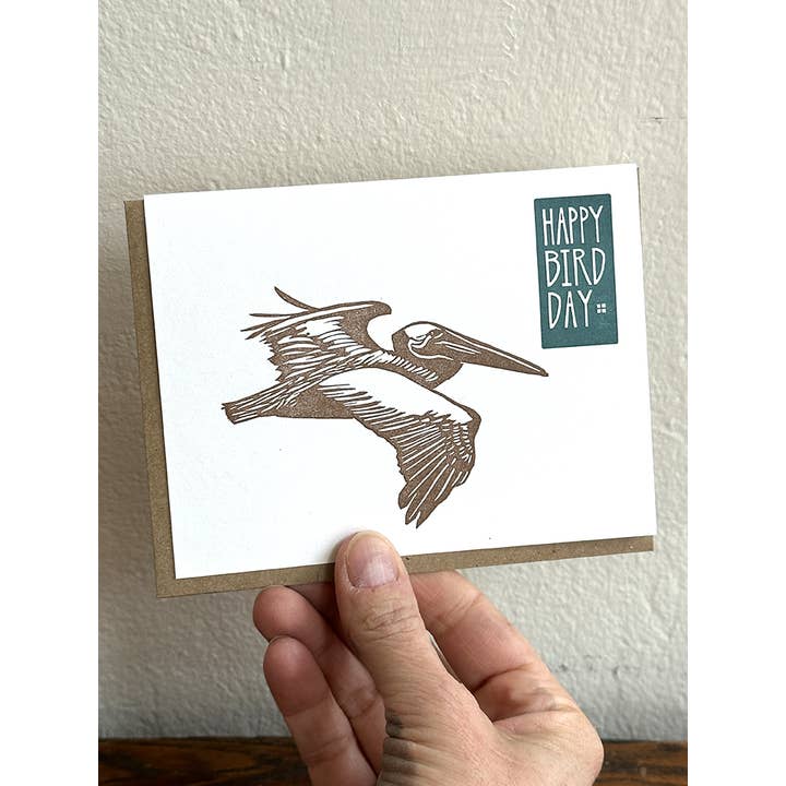 Lynn-oleum - Wholesale Birthday Card - Pelican Birthday LETTERPRESS CARD