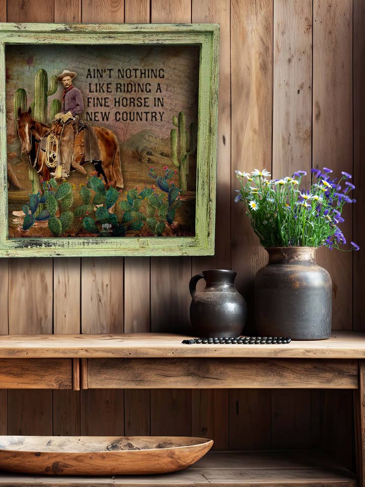 Obra cuadrada «Fine Horse in New Country» para venta al por mayor de TroubleMaker Trading Company