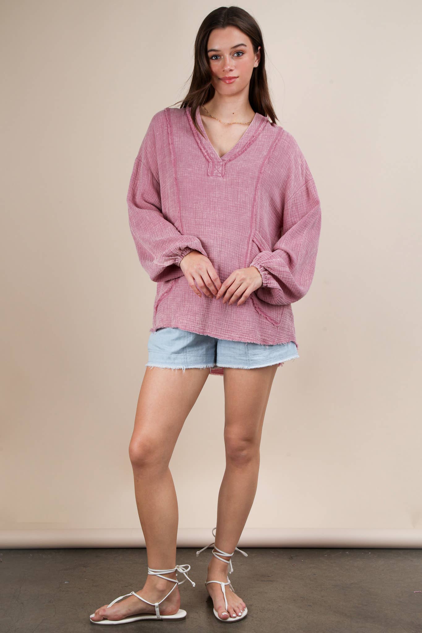 VERY J - Wholesale Shirt - Women's - NT12105-Washed Cotton Gauze Oversized Top9