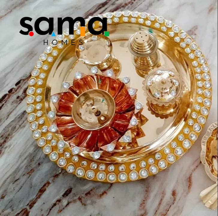 SAMA Homes - Wholesale Jewelry Set - Exclusive Blue Meenakari Crystal Pooja Thali Set of 51
