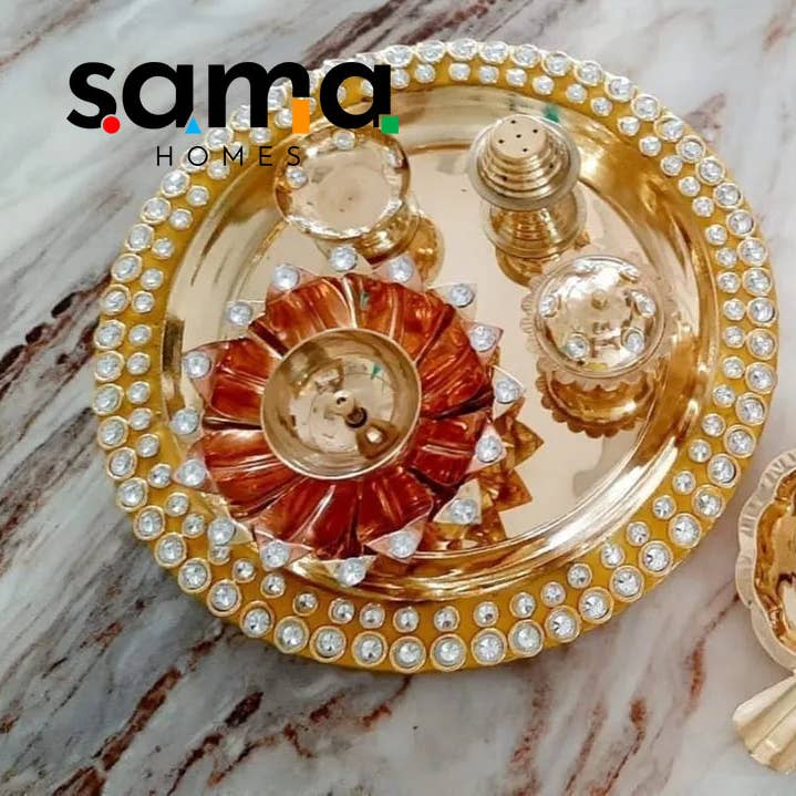 SAMA Homes - Vente Parures de bijoux - Lot de 5 Pooja Thali en cristal bleu Meenakari exclusif1