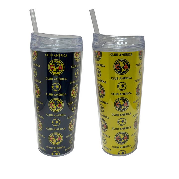Club America de La Liga MX 2-Pack Plastic Double Wall Tumblers with Lid & Straw, 20 oz for wholesale by Simran International