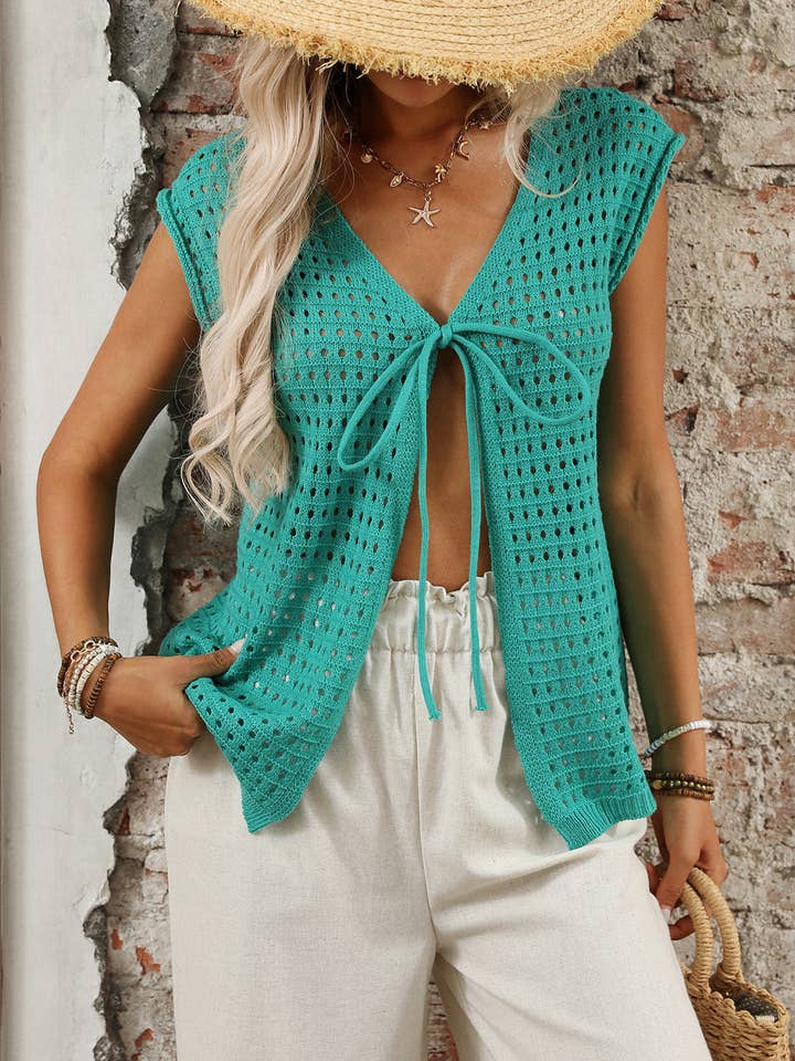 Hollow Knit Cardigan With Lace Up Cover for wholesale by Wholesalesir