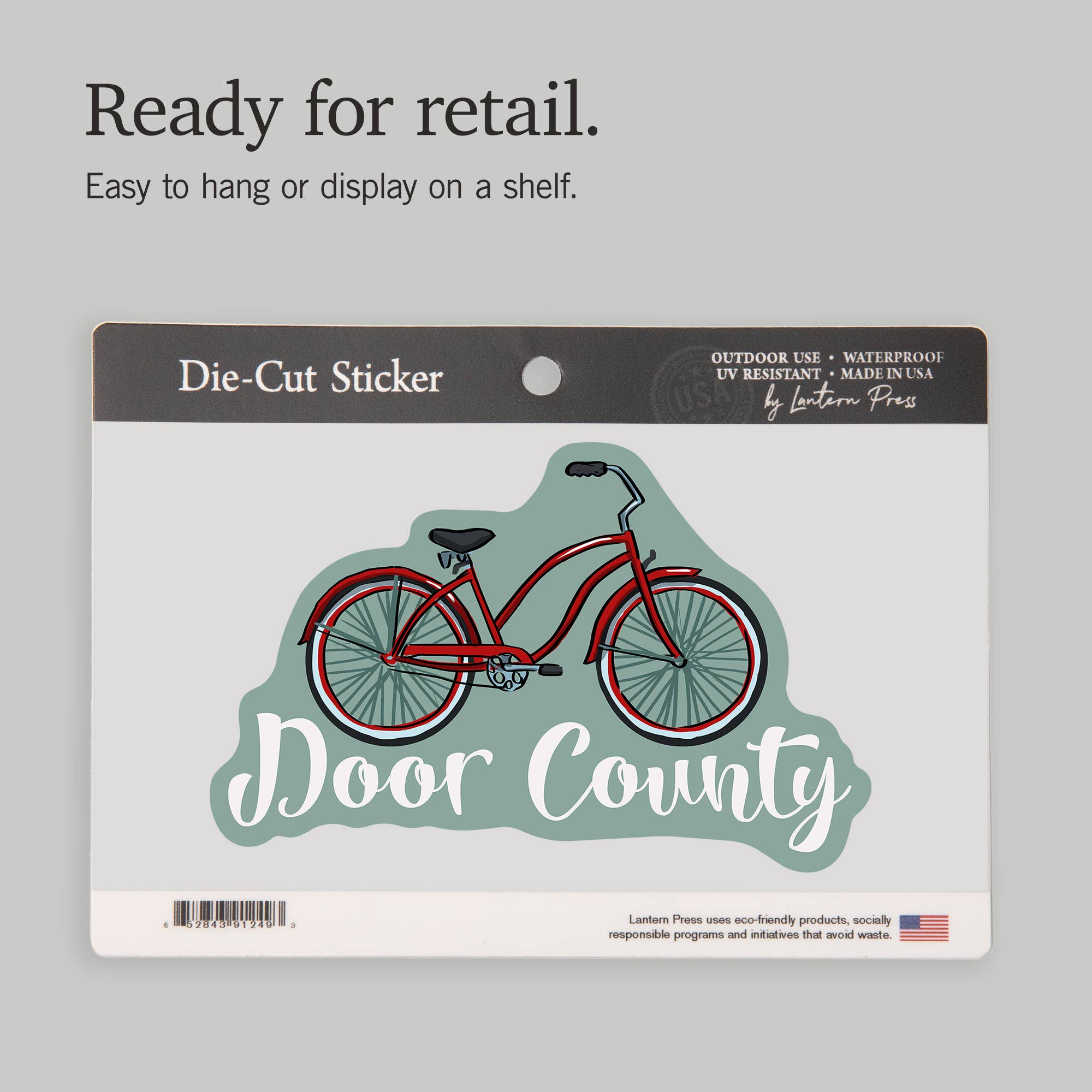 Lantern Press - Vente Autocollant - AUTOCOLLANTS pour vélo Beach Cruiser Door County, Wisconsin8
