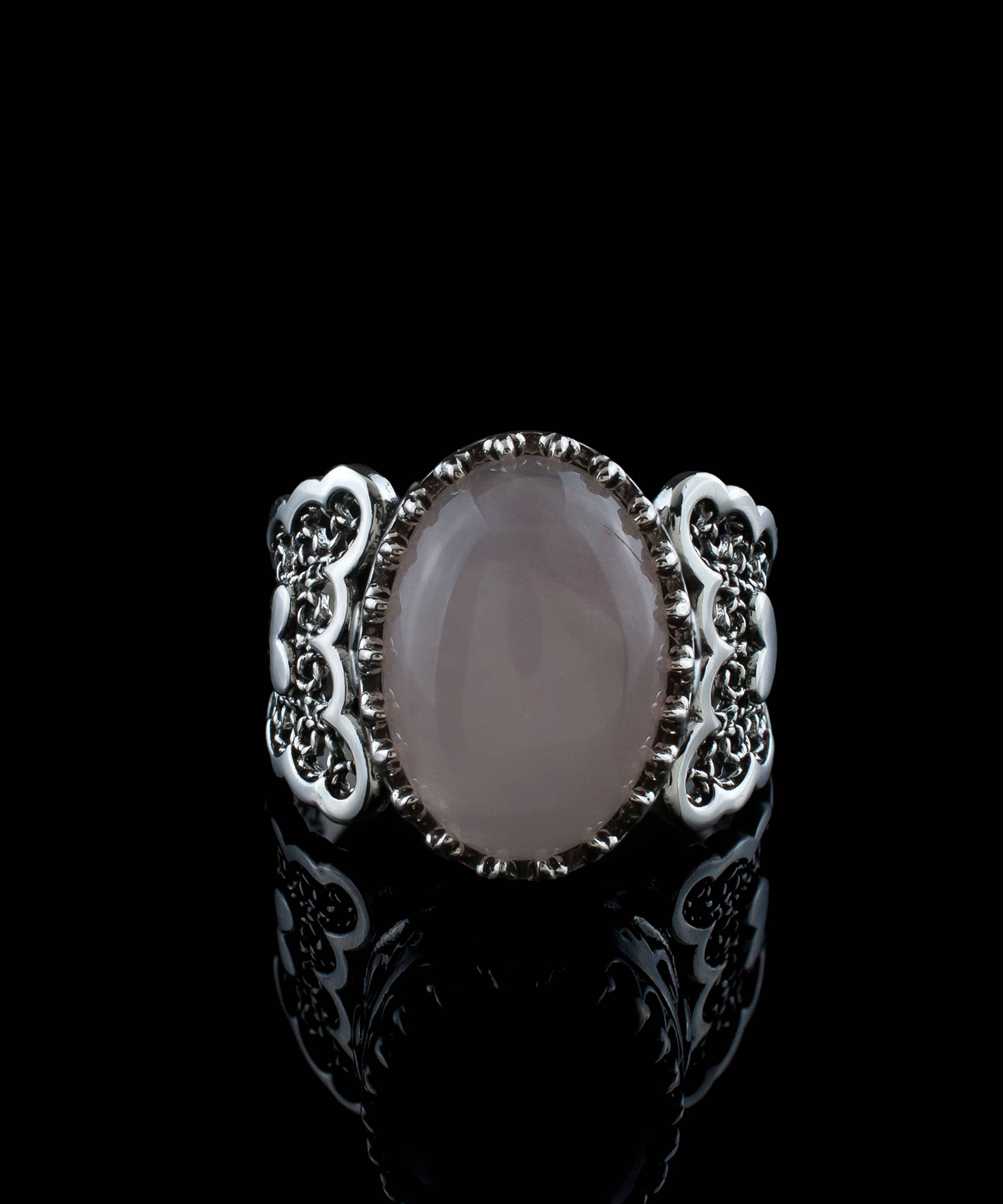 Filigranist Jewelry - Venta al por mayor Anillos grandes/de cóctel - Anillo de plata para mujer con doble corazón de cuarzo rosa.1