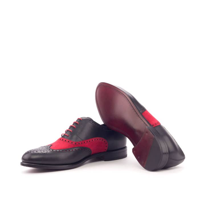 Aeron Men's Italian Leather & Italian Suede Full Brogue in Black / Red for wholesale on Faire1