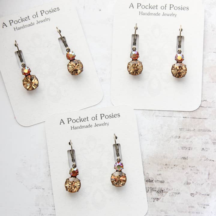 A Pocket of Posies - Wholesale Dangle Earrings - Small Drop Earrings | Vintage Glass | Colorado Topaz