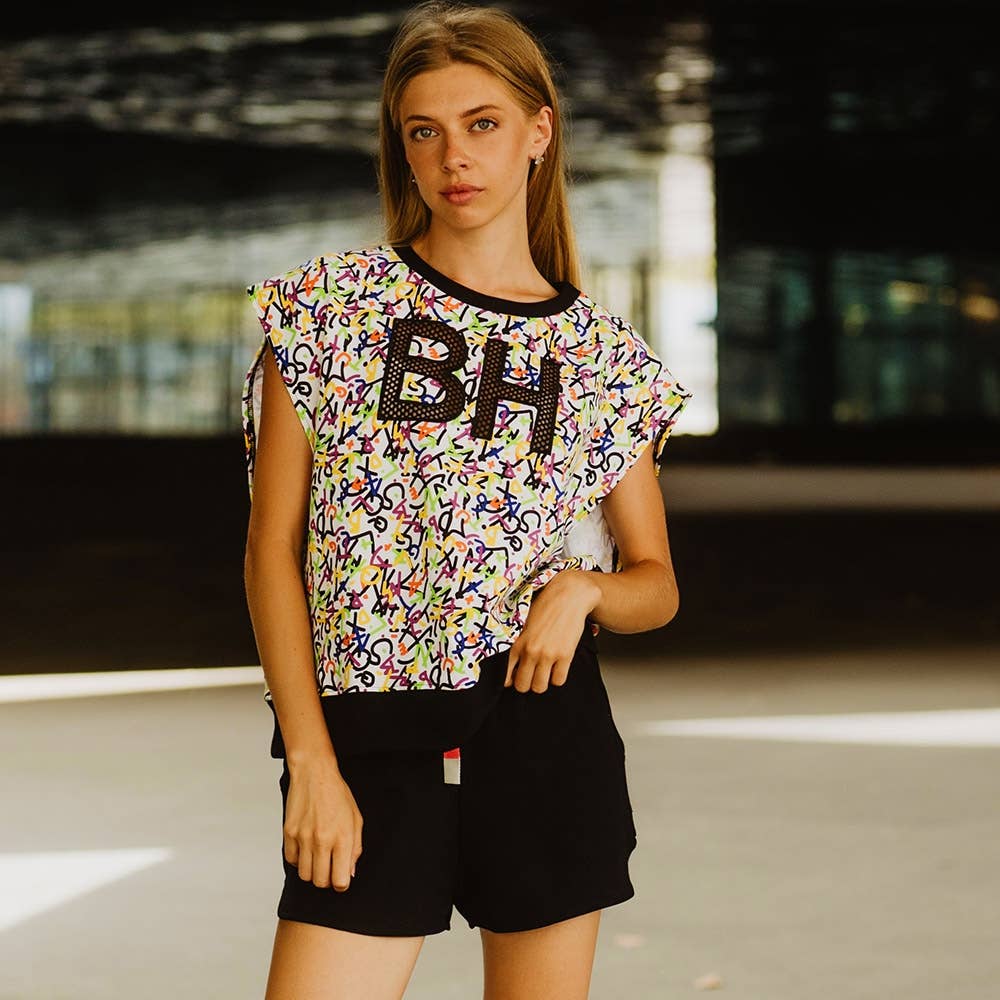 BE HAPPINESS - Vendita all'ingrosso Maglietta - Donna - Top con stampa lettere in stile punk2