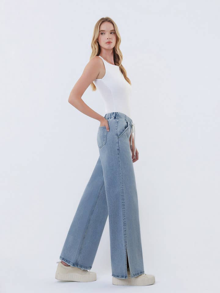 JEANS DE TALLE ALTO CON CORDÓN Y ABERTURA EN LA CINTURA LV1711 para venta al por mayor de Lovervet by VERVET