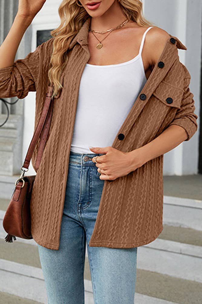 Comely Fashion - Vente Veste-chemise – femme - CF-WZD031 Manteau en jacquard boutonné uni1