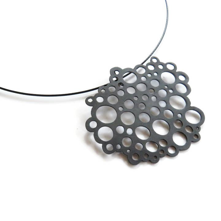 Kimya Joyas - Wholesale Pendant/Charm Necklace - Large Circles Oxidized Silver Pendant, Contemporary Pendant3