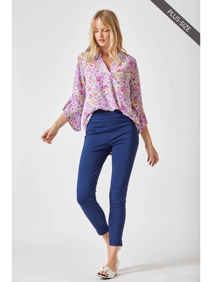 Lavender PLUS SIZE Printed Beautiful Blouse With Lizzy Neckline for wholesale on Faire