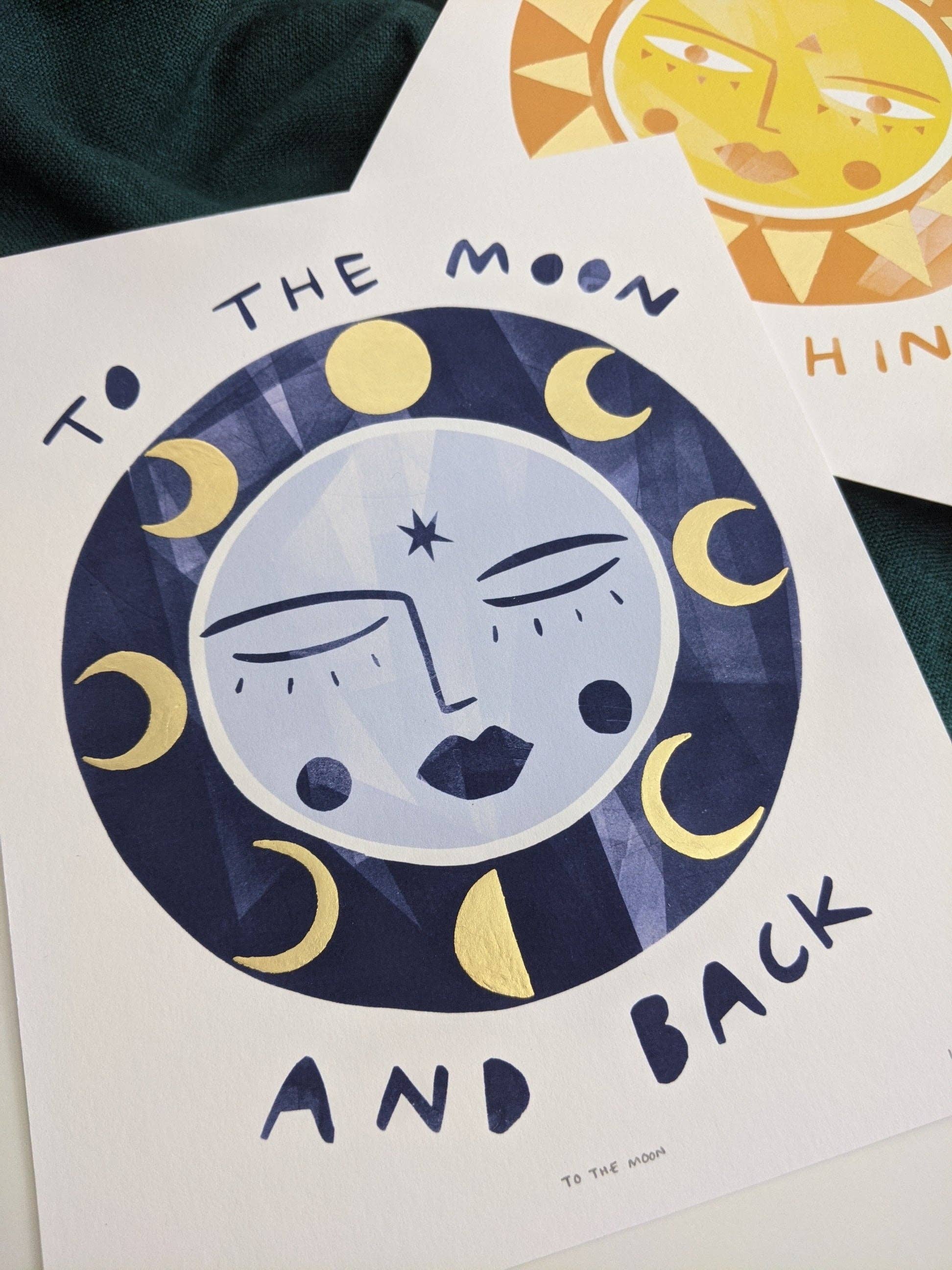 Slow Sunday - Wholesale Art Print - ‘To The Moon And Back’ Hand Embellished Gold Leaf Moon Limited Edition Fine Art Print4
