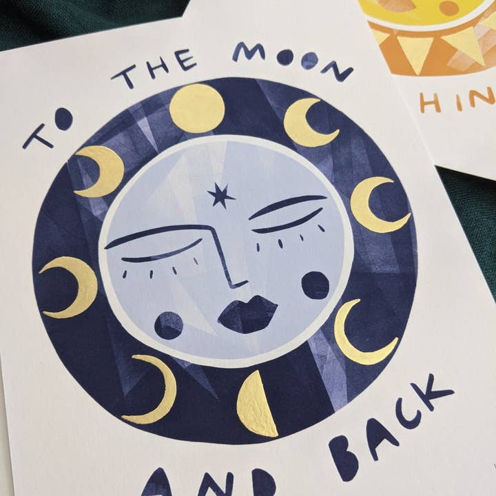 Slow Sunday - Wholesale Art Print - ‘To The Moon And Back’ Hand Embellished Gold Leaf Moon Limited Edition Fine Art Print4