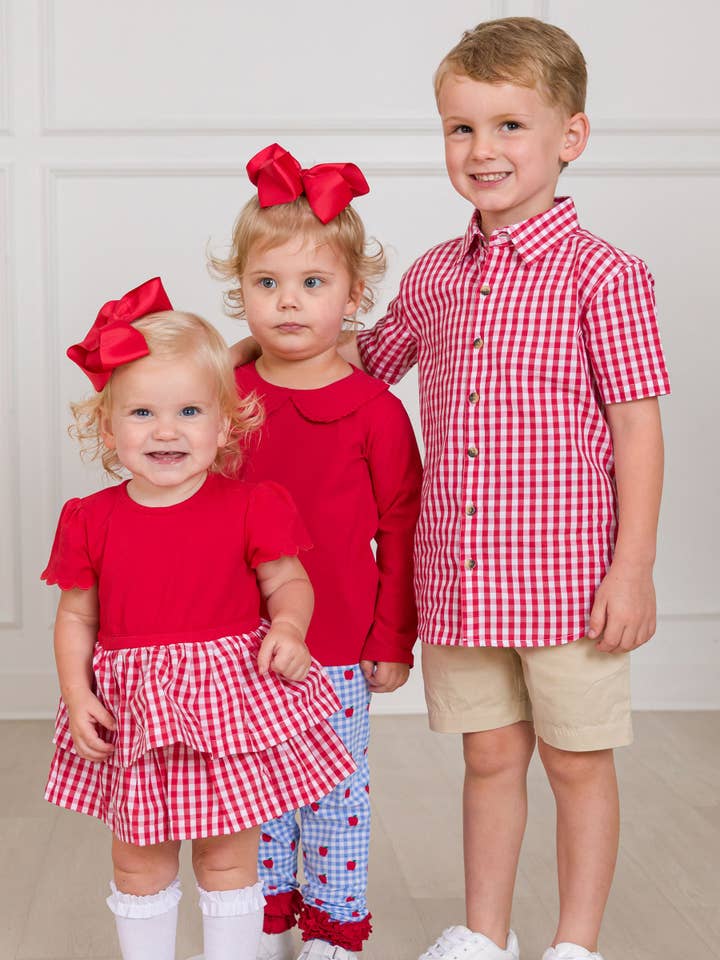 Girls Red Ruffle Peter Pan Collar Long Sleeve Knit Top for wholesale on Faire