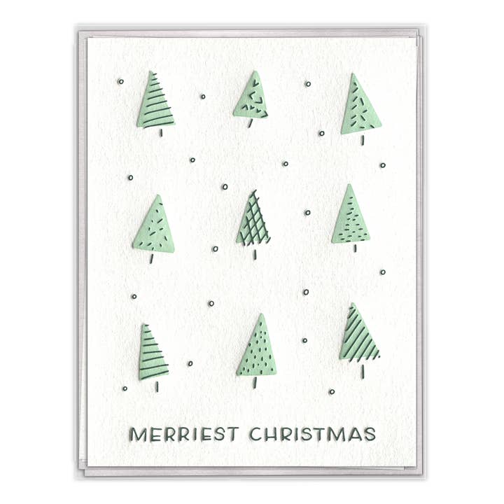 INK MEETS PAPER - Wholesale Christmas Card - Merriest Christmas Modern Tree Letterpress Card Set1