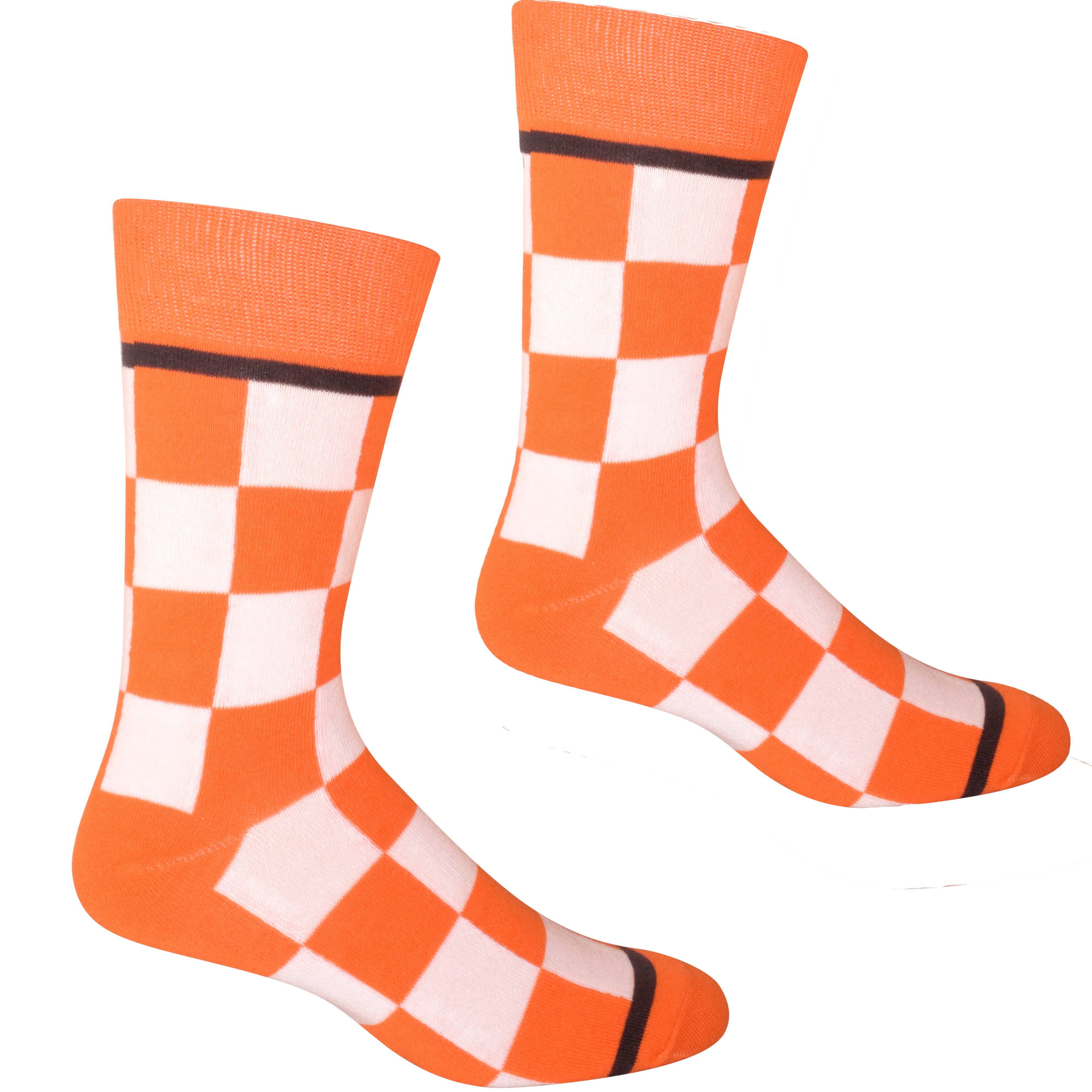Buy Socks You All - Vendita all'ingrosso Calzini - Uomo - Calzini da uomo Tennessee Checkerboard in arancione e bianco1