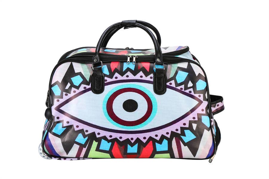 Nima Accessories Inc - Vendita all'ingrosso Sacca da viaggio - Donna - Borsa a mano in ecopelle a tema Evil Eye da portare con sé durante la notte