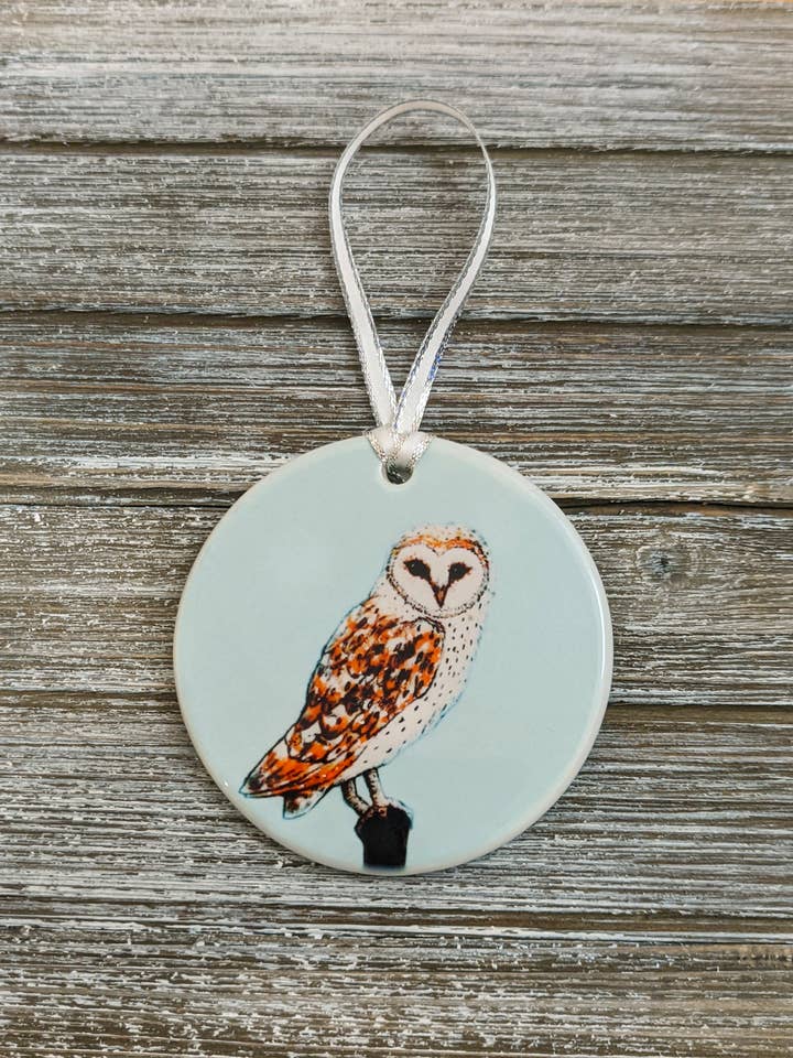 Winter Barred Owl Ceramic Ornament for wholesale by Cait Marchetti Jewelry