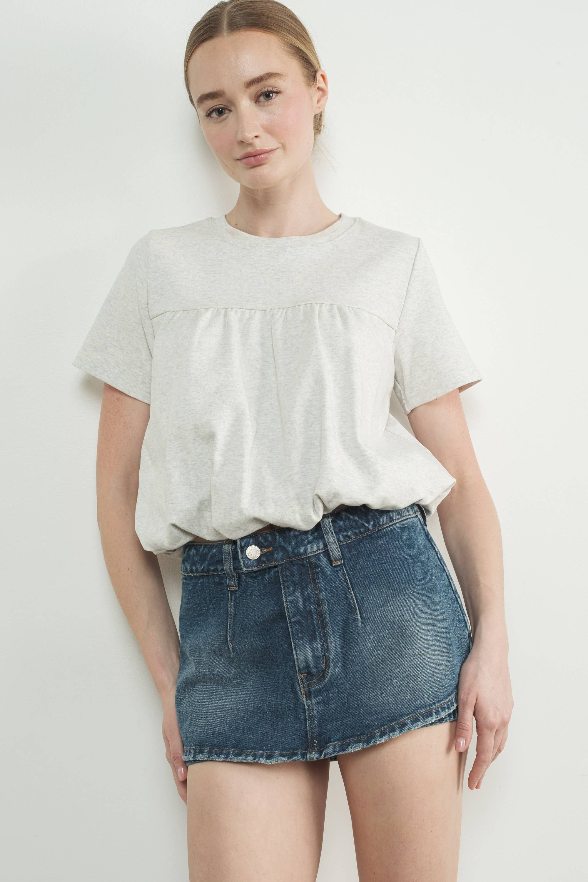 Aaron & Amber - Wholesale T-Shirt - Women's - MAT3226 BUBBLE HEM SHORT SLEEVE T-SHIRTS4