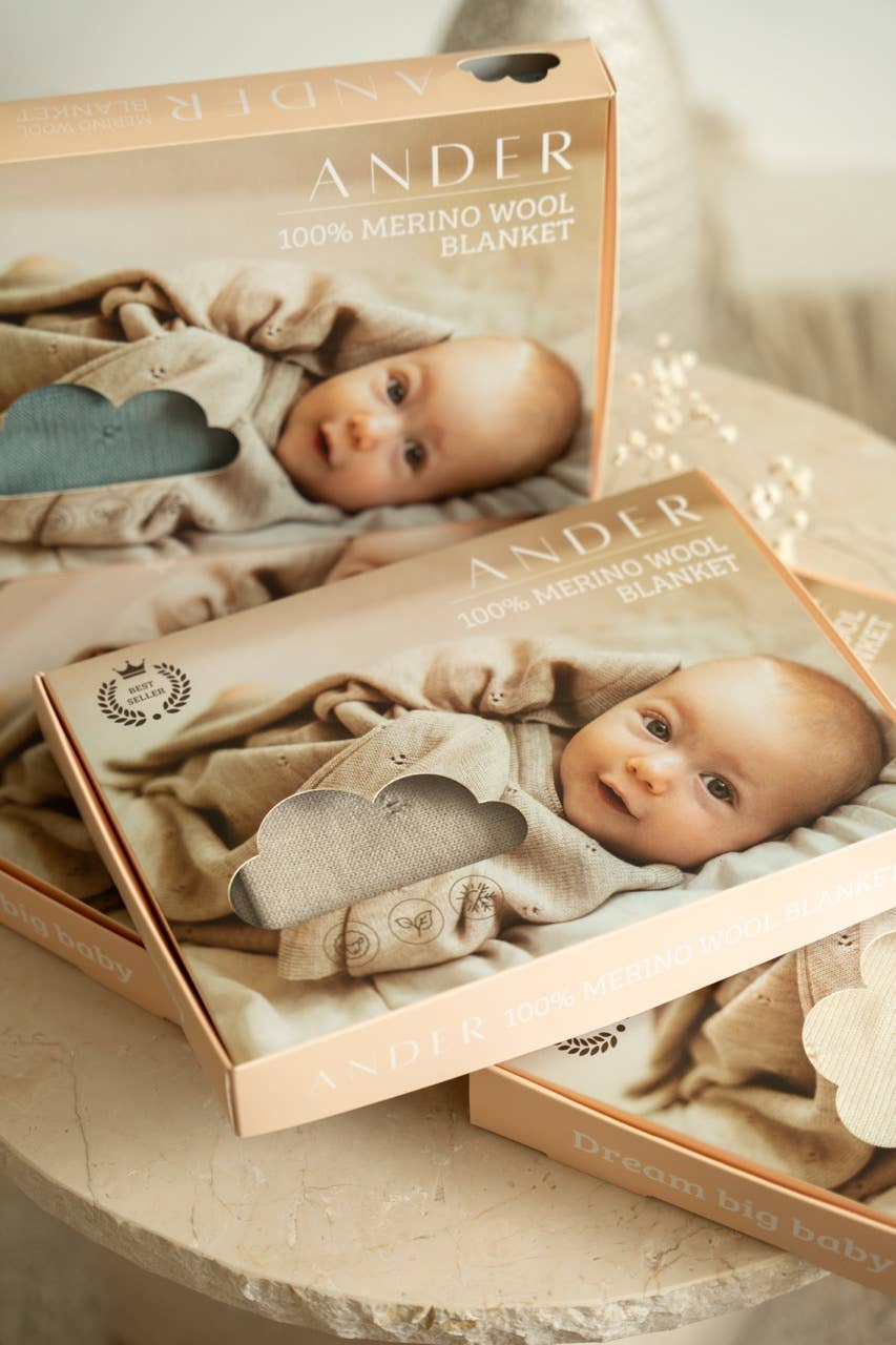 Ander - Vendita all'ingrosso Coperta - Bambini e neonati - Coperta per neonati in 100% lana Merino - Apollo - 75x100 cm Prodotto in PL8