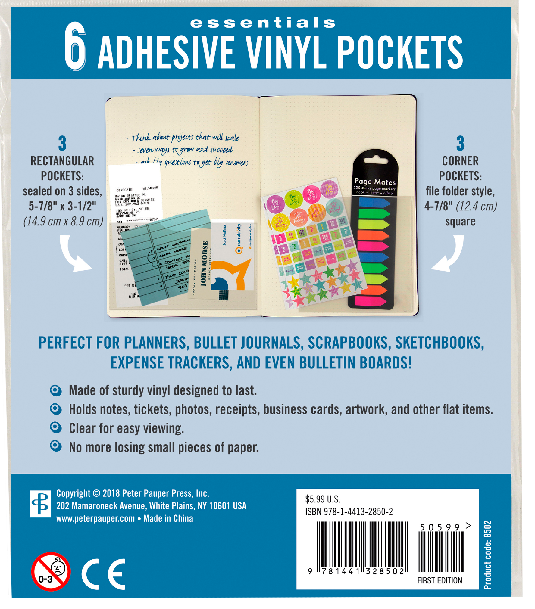 Peter Pauper Press - Wholesale Sticker - Adhesive Vinyl Pockets for Journals and Planners2