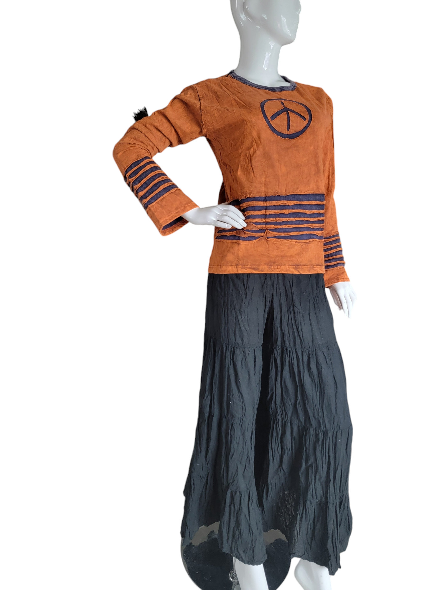 Evergreen Guardian Imports – Engroshandel Bluse - Dame – SLS-21 Langærmet bomuldsskjorte Cut Peace Orange2