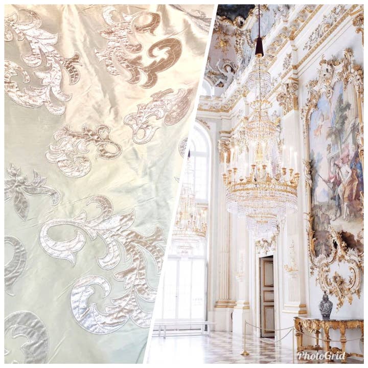 Queen Victoria Novelty Made In Belgium Cut Out Velvet On 100% Silk Taffeta Fabric- Pink for wholesale by Fancy Styles Fabric