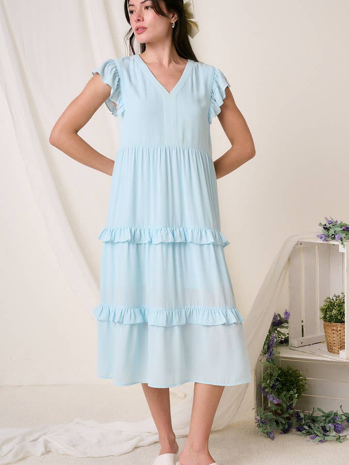 mittoshop – Engroshandel Kjole - Dame – H43020 - MIDIKJOLE MED FLÆSEDETALJER I V-HALS5