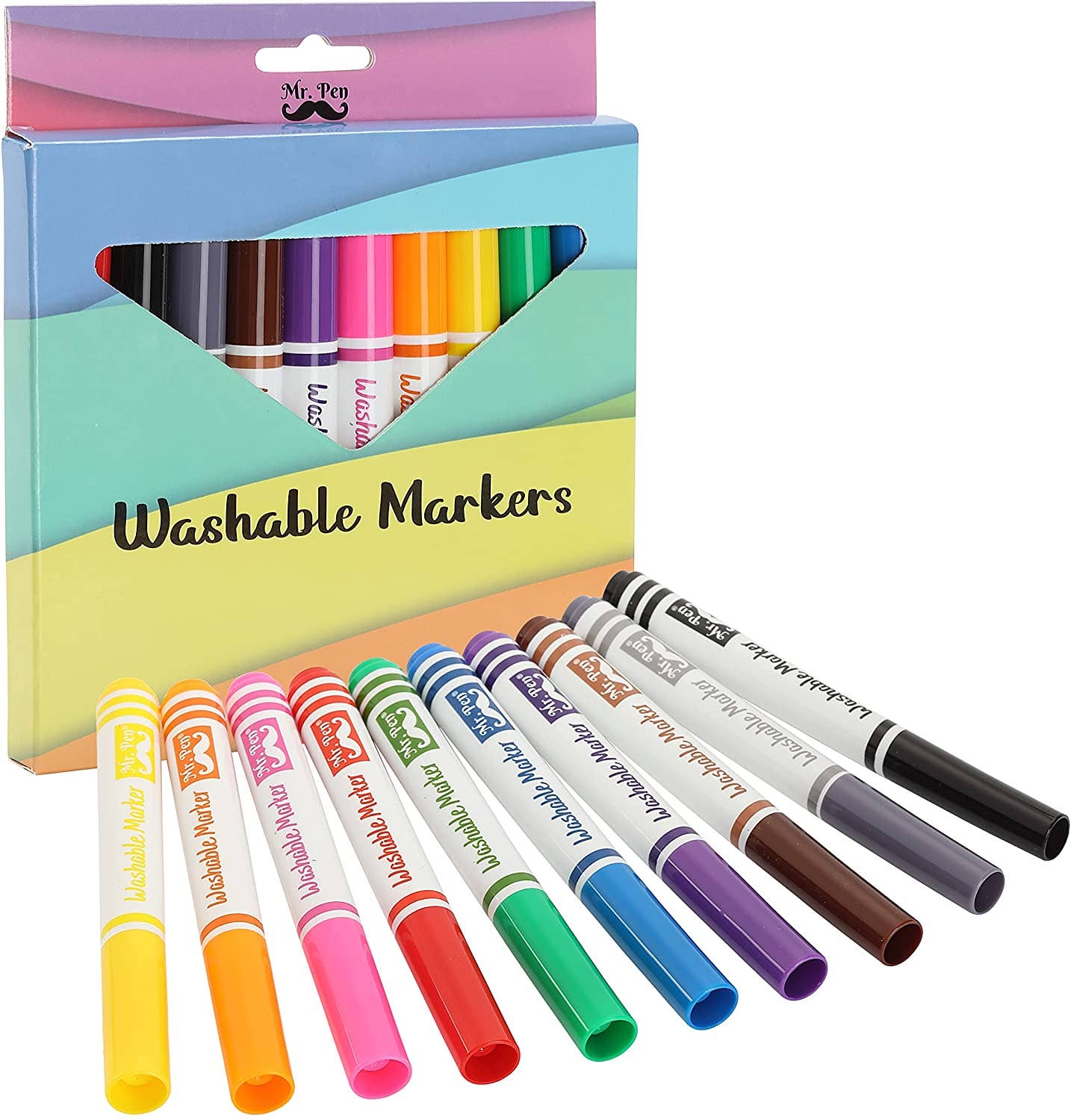 Mr. Pen - Wholesale Markers - Kids & Baby - Washable Markers, 10 Pack, Assorted Colors, Broad Line, Kids Washable Markers Washable Markers for Kids markers, Fine Tip Markers, Color Markers, Washable Marker Sets, Kid Markers