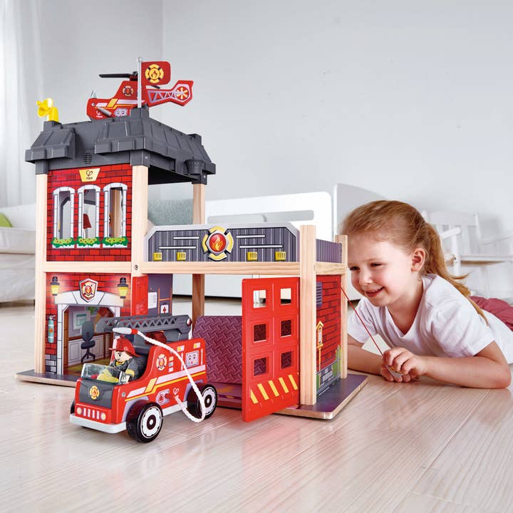 Hape Toys - Wholesale Doll - Kids - Hape Fire Station-Wooden Playset with Lights & Sounds for 3+
