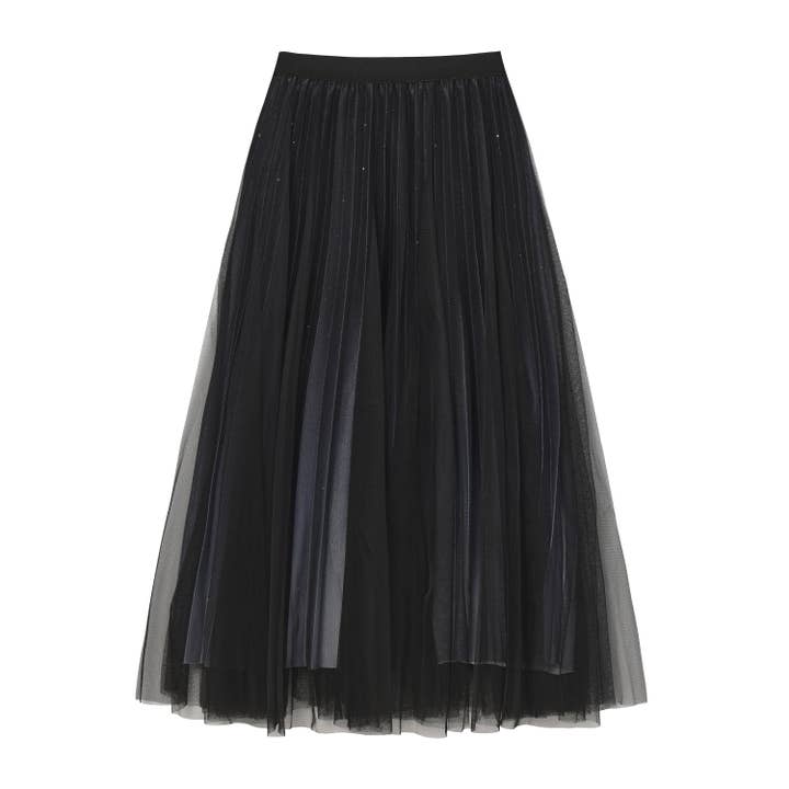 Black pleating mesh Skirt with ombre effect and glitters (Black) for wholesale on Faire1