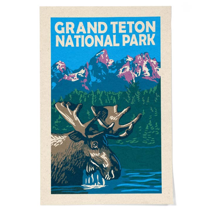 GICLEE PRINT Grand Teton National Park Moose Woodblock for wholesale by Lantern Press