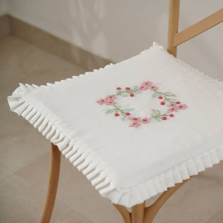 Cuscino per Sedia in Cotone Ricamato a Mano – Imbottitura in Lattice Naturale - Nessuna Tariffa per la vendita all'ingrosso da parte di Craftpair