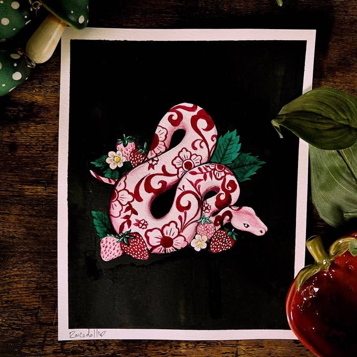 Jordgubbs Keramisk Blomstersnake | Konsttryck för wholesale av Raicodoll