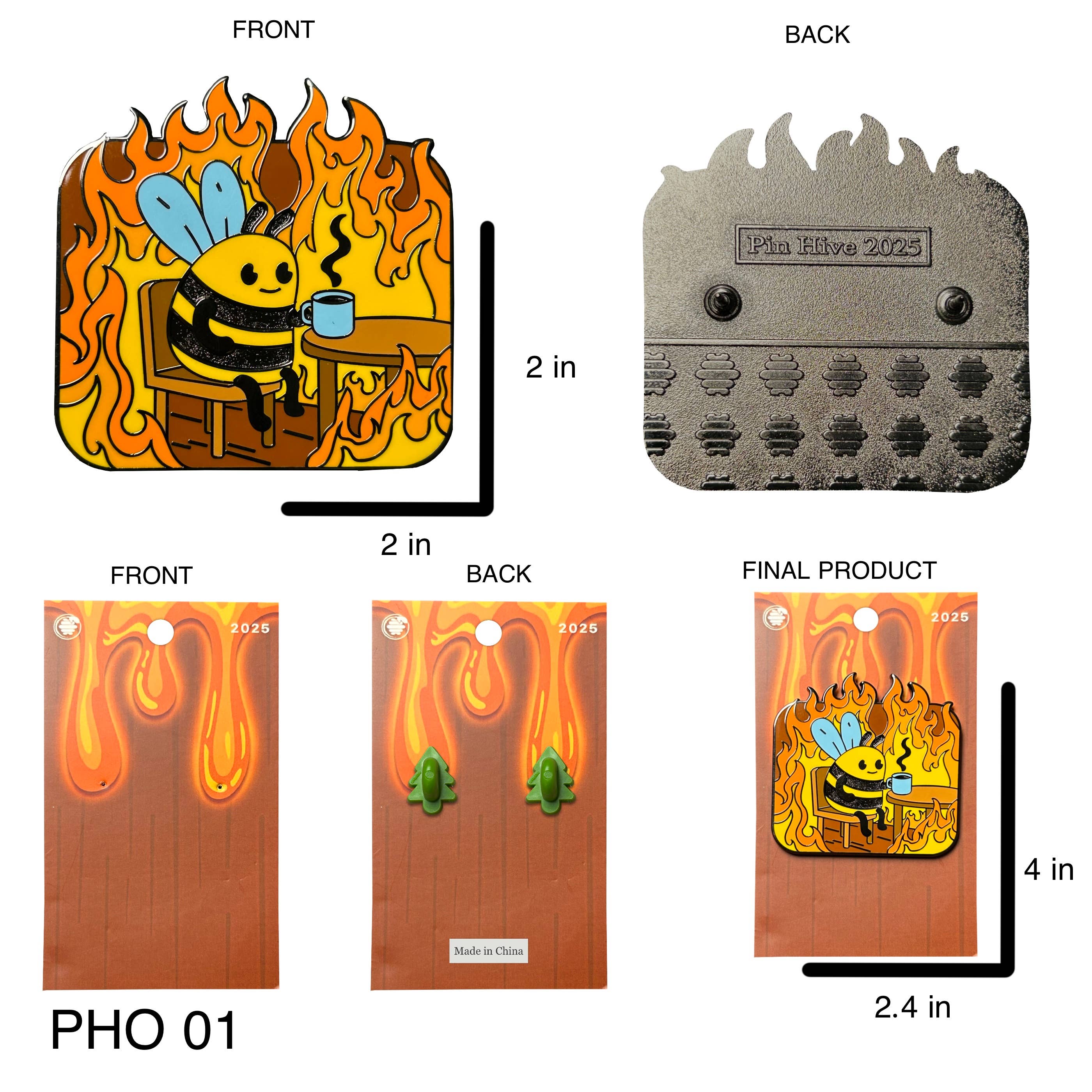 Pin Hive LLC - Wholesale Lapel Pin/Button - Everything Is Fine - Bee Sipping Tea In Fire Enamel Pin3