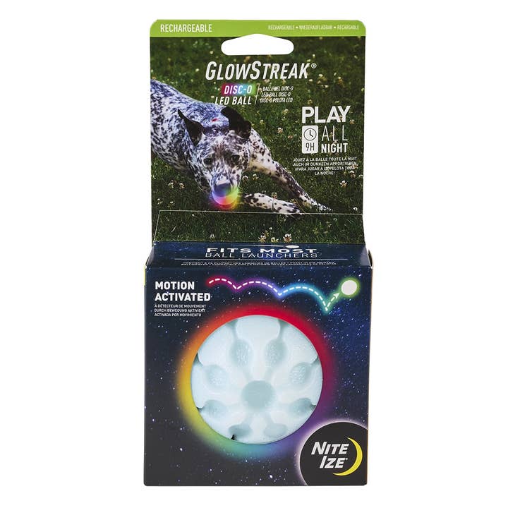 Nite Ize GlowStreak® Rechargeable LED Ball - Disc-O for wholesale by Pet Palette Distribution