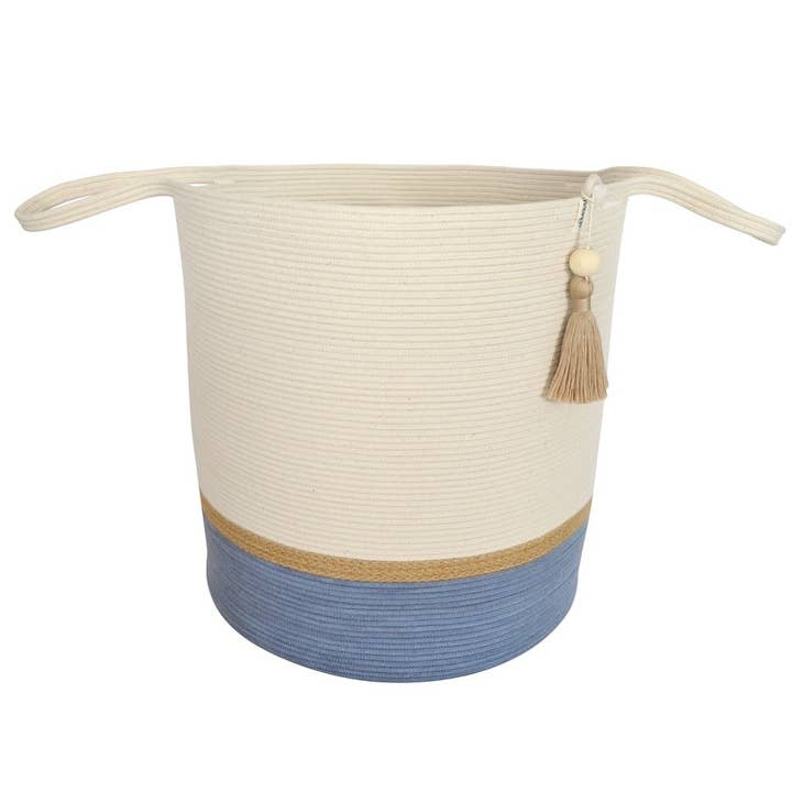 Mia Mélange - Vente Paniers - Panier de plancher - Jute et bleu-gris (pompon)