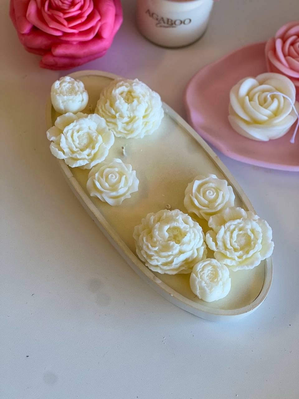 Agaboo Candle - Wholesale Jar/Filled Candle - Oval Floral Candle in Gypsum Vessel 1 1/4x11in4