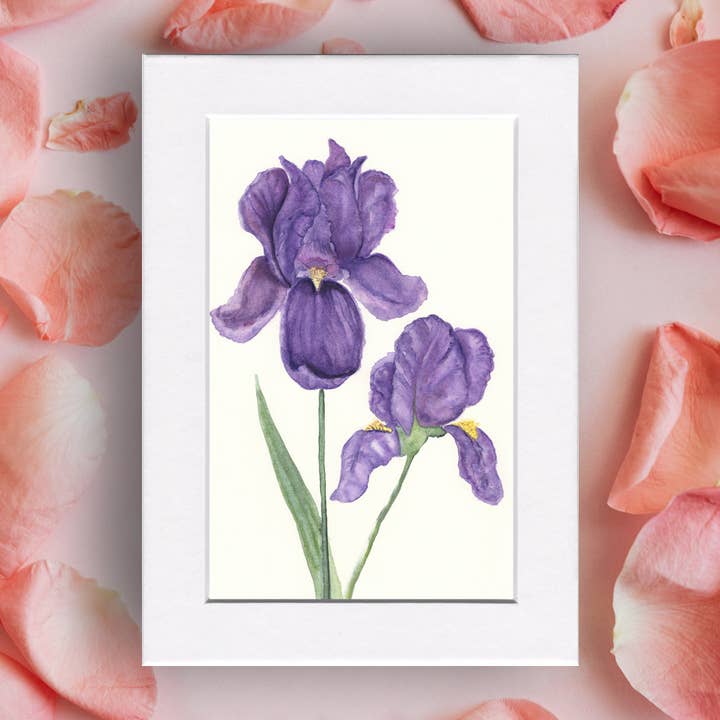 Purple Iris Pair Floral Nature Art Mini Print for wholesale by Fine Art For Small Spaces