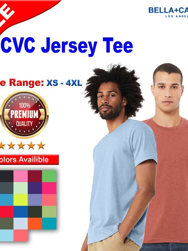 T-shirt à manches courtes col rond en jersey CVC BELLA + CANVAS® pour la vente par Radyan
